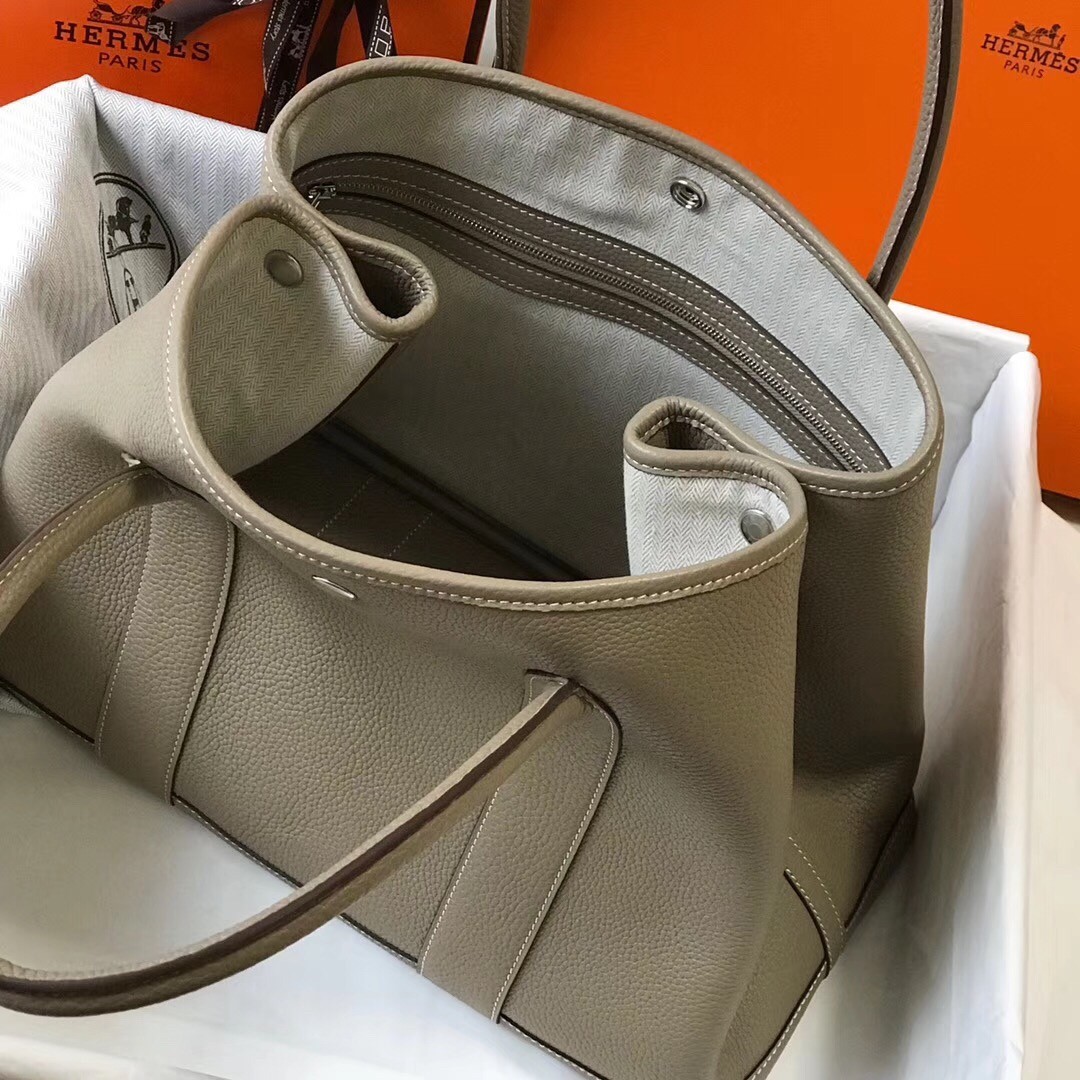 H**mes garden party 30 bag in grey clemence calfskin
