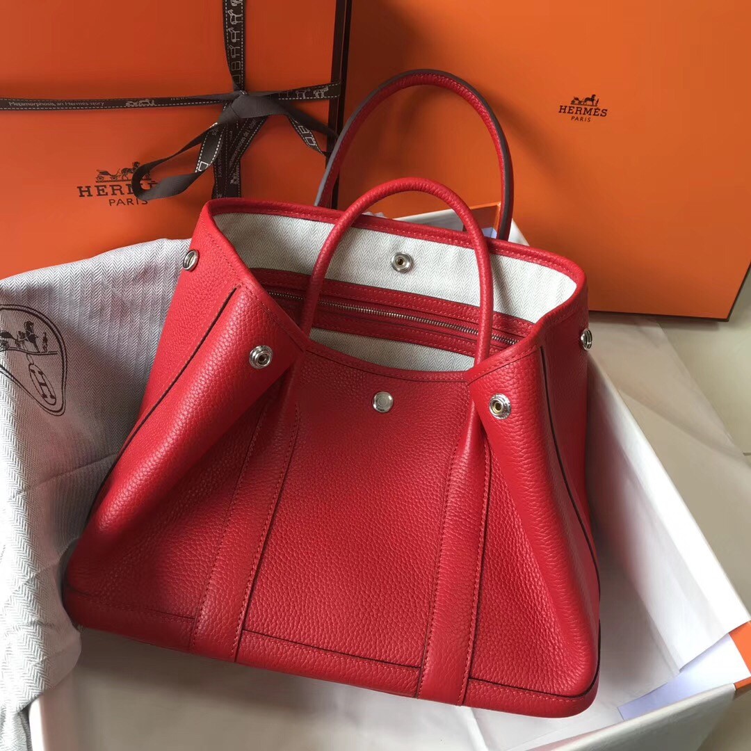 H**mes garden party 30 bag in red clemence calfskin