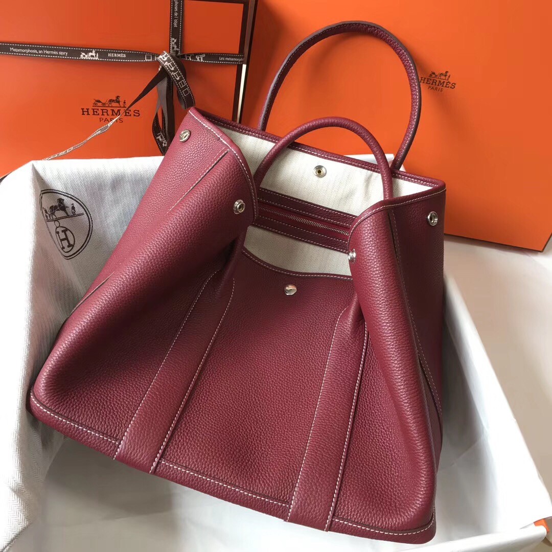 H**mes garden party 36 bag in bordeaux clemence calfskin