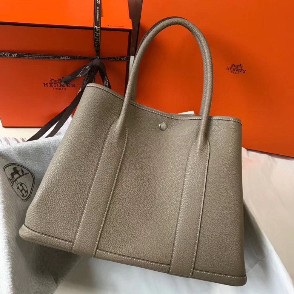 H**mes garden party 36 bag in grey clemence calfskin