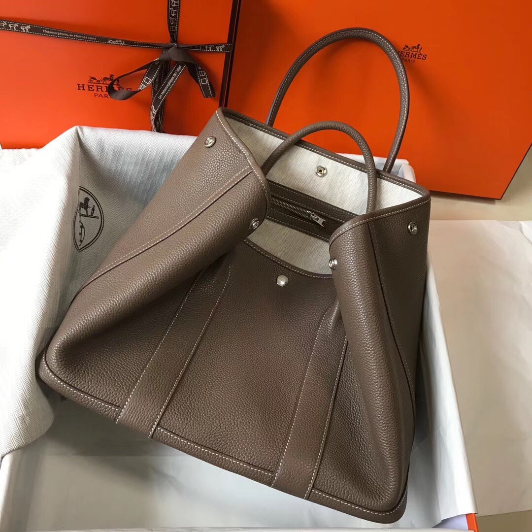 H**mes garden party 36 bag in taupe clemence calfskin