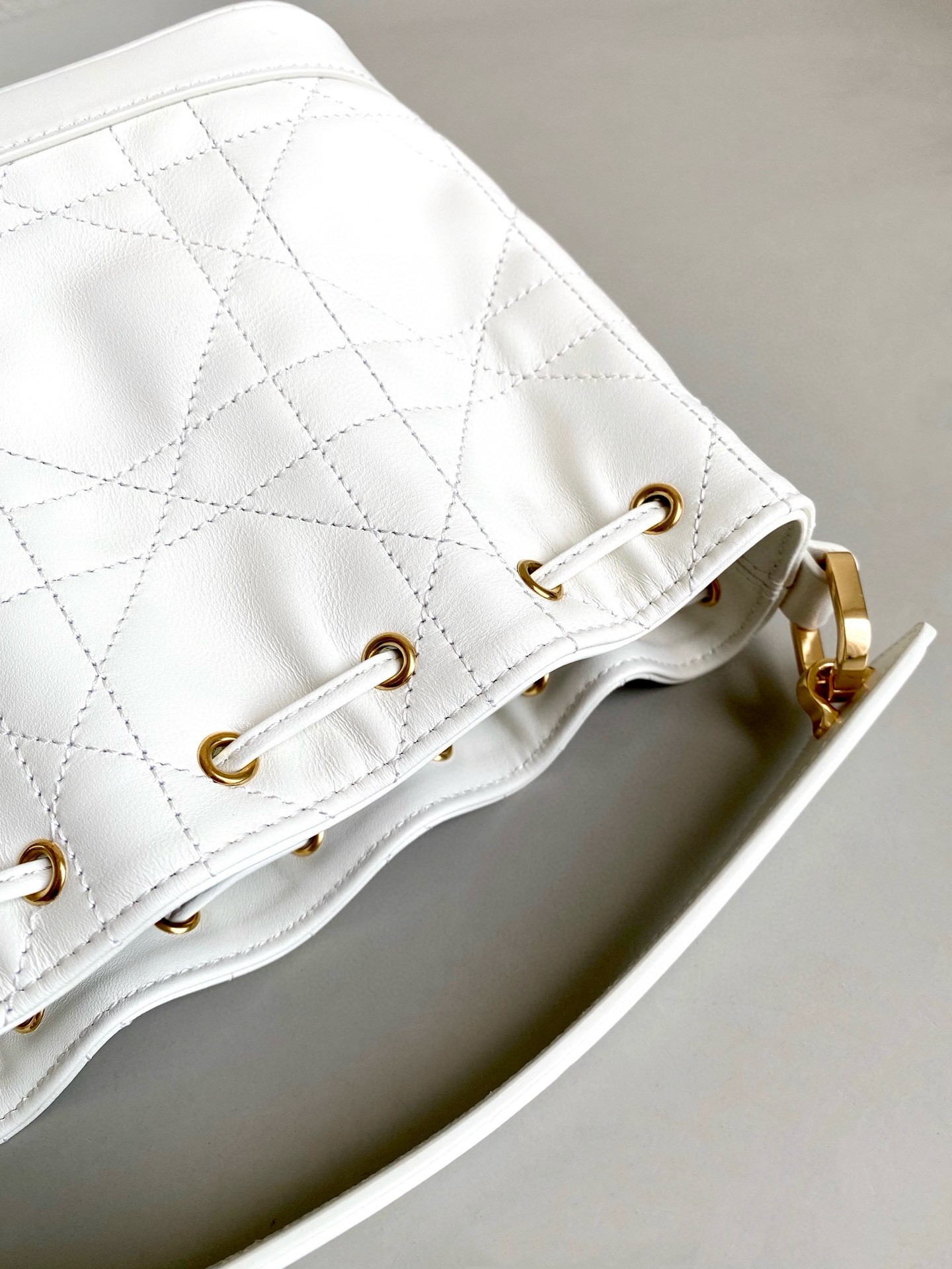 D*or small jolie bucket bag in white macrocannage lambskin