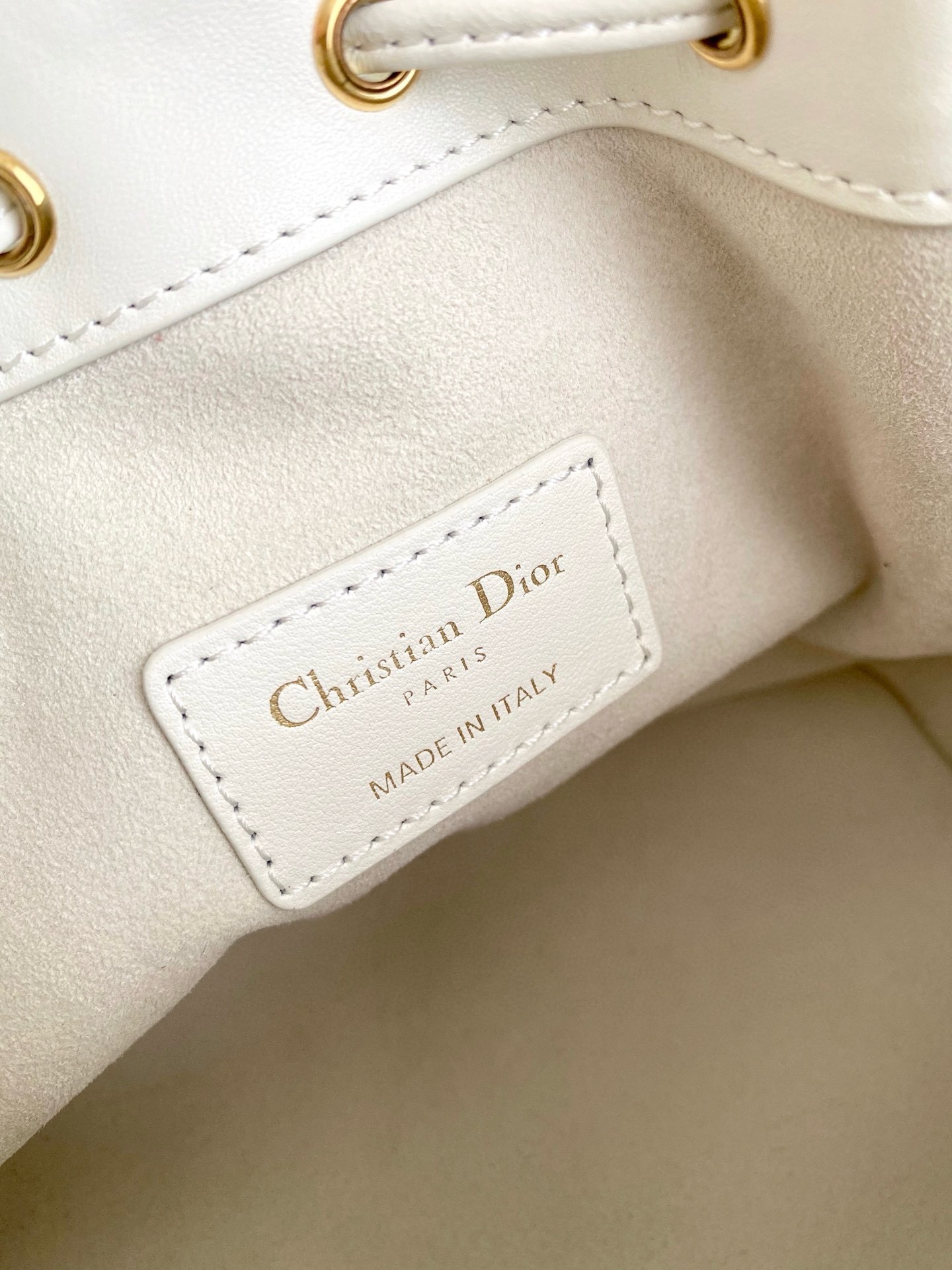D*or small jolie bucket bag in white macrocannage lambskin