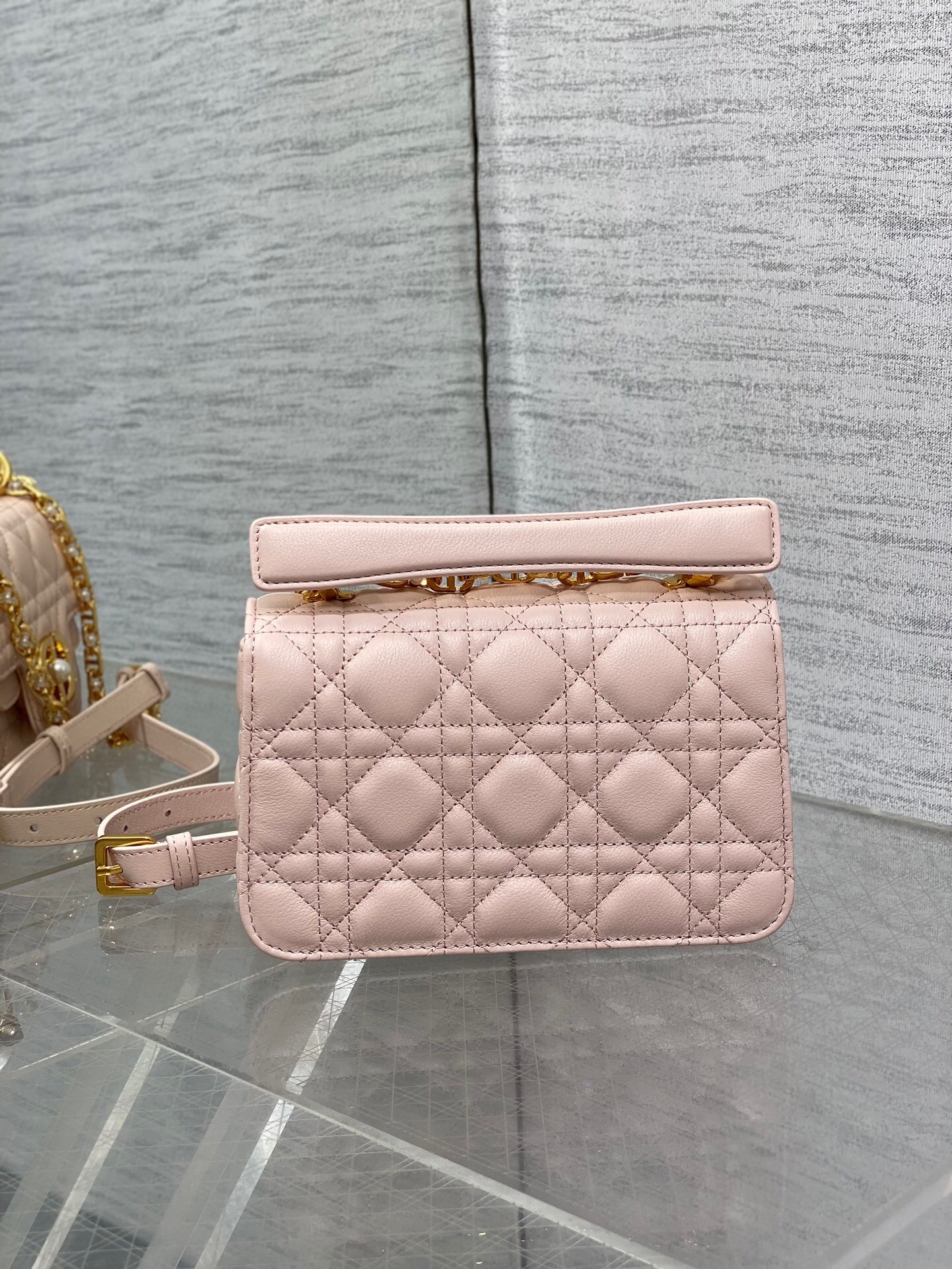 D*or mini jolie top handle bag in pink cannage calfskin