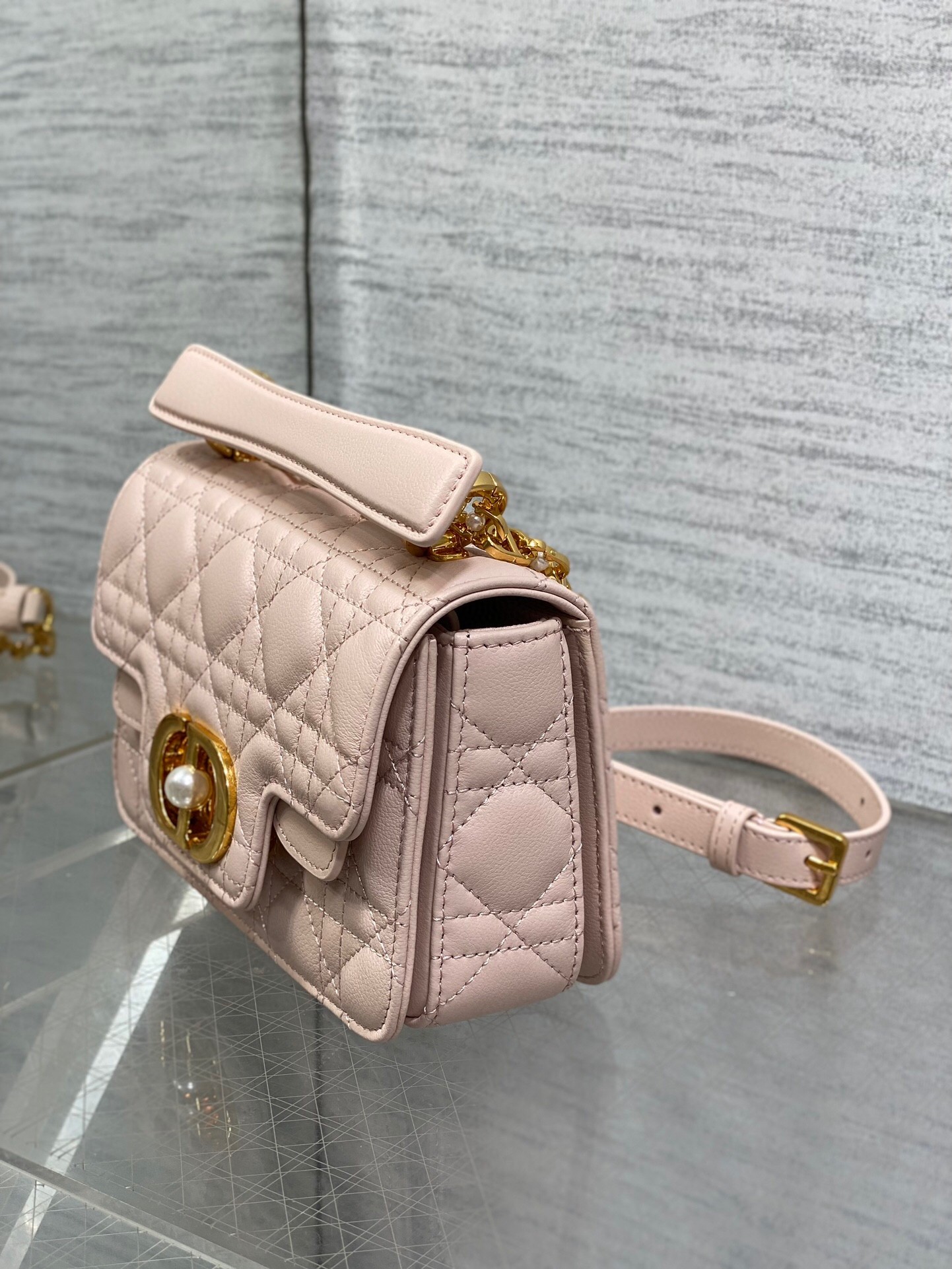 D*or mini jolie top handle bag in pink cannage calfskin