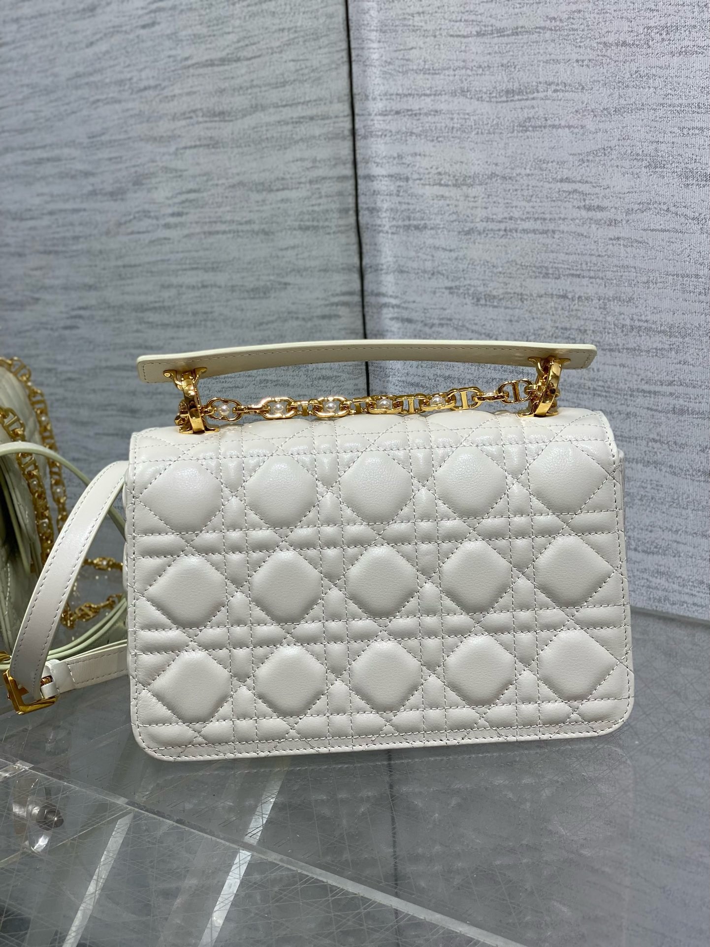 D*or small jolie top handle bag in white cannage calfskin