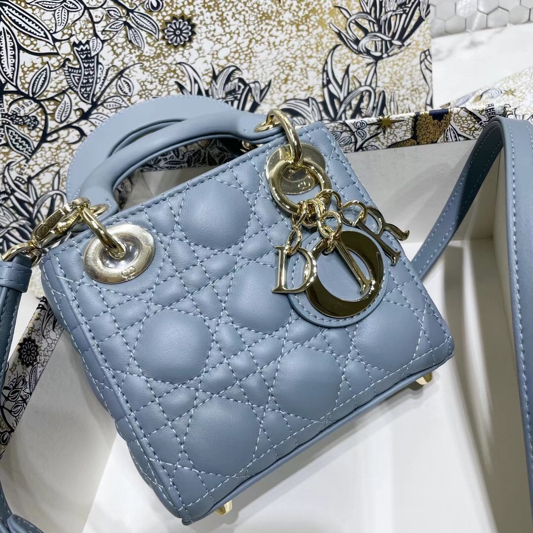 D*or micro lady D*or bag in blue cannage lambskin