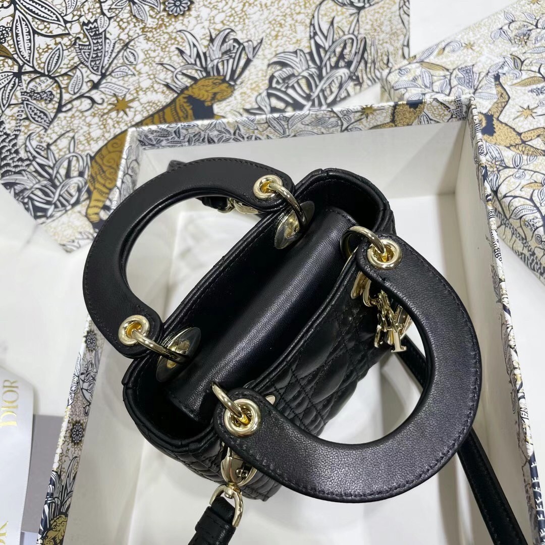 D*or micro lady D*or bag in black cannage lambskin