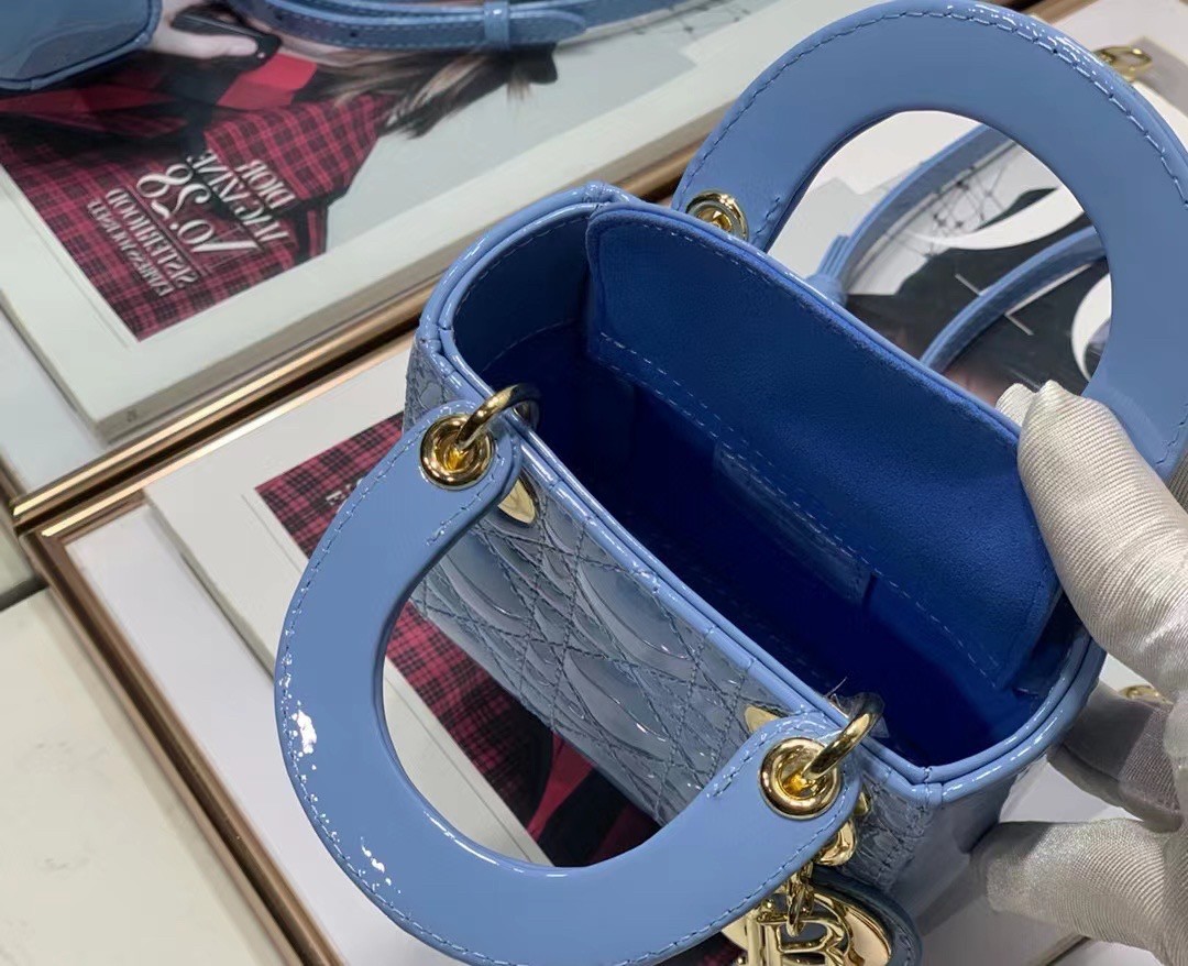 D*or micro lady D*or bag in blue patent calfskin