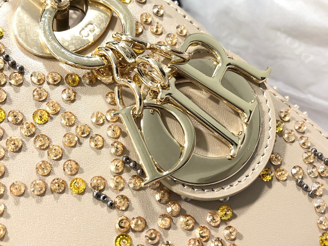 D*or mini lady D*or bag in metallic lambskin with beaded embroidery