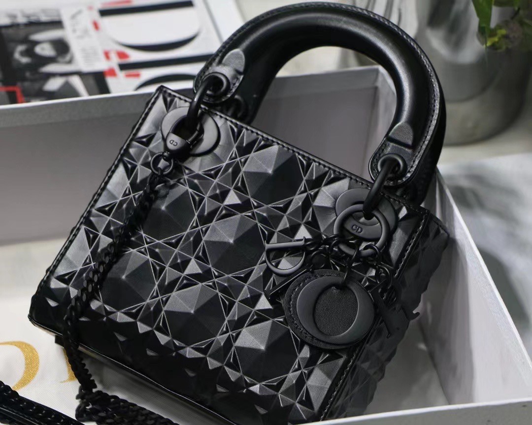 D*or lady D*or mini bag in black calfskin with diamond motif