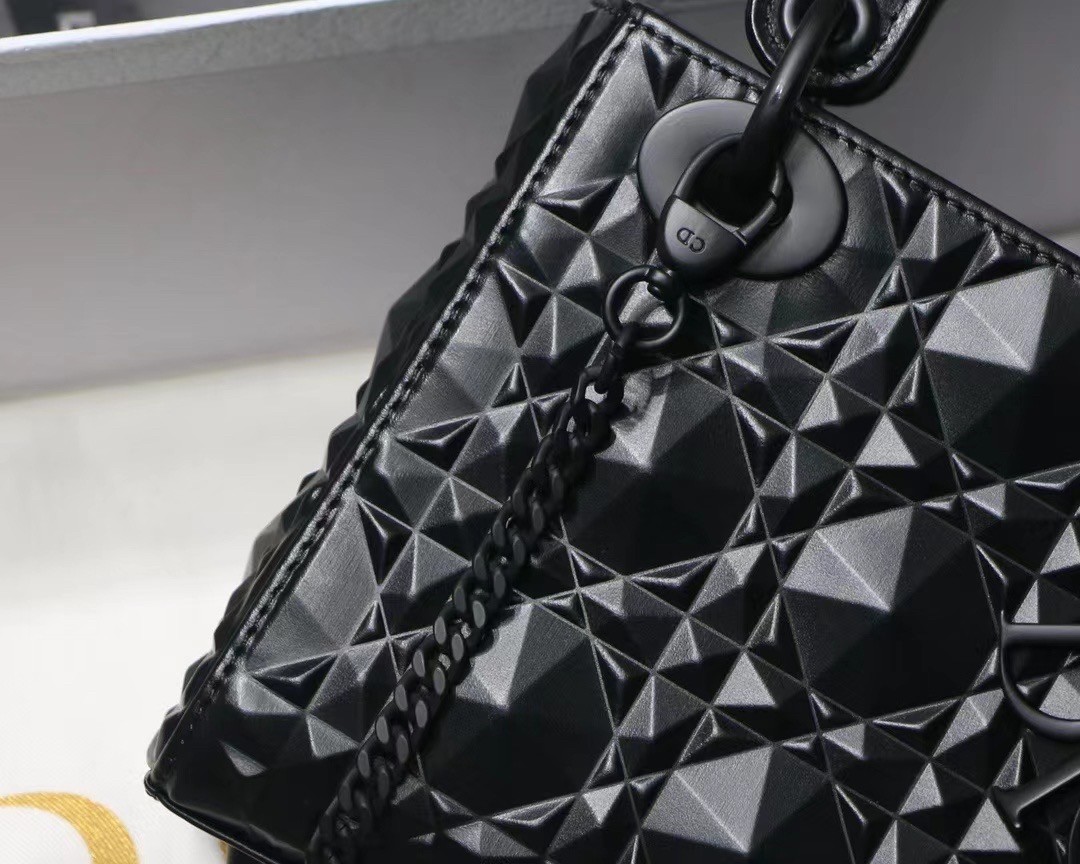 D*or lady D*or mini bag in black calfskin with diamond motif