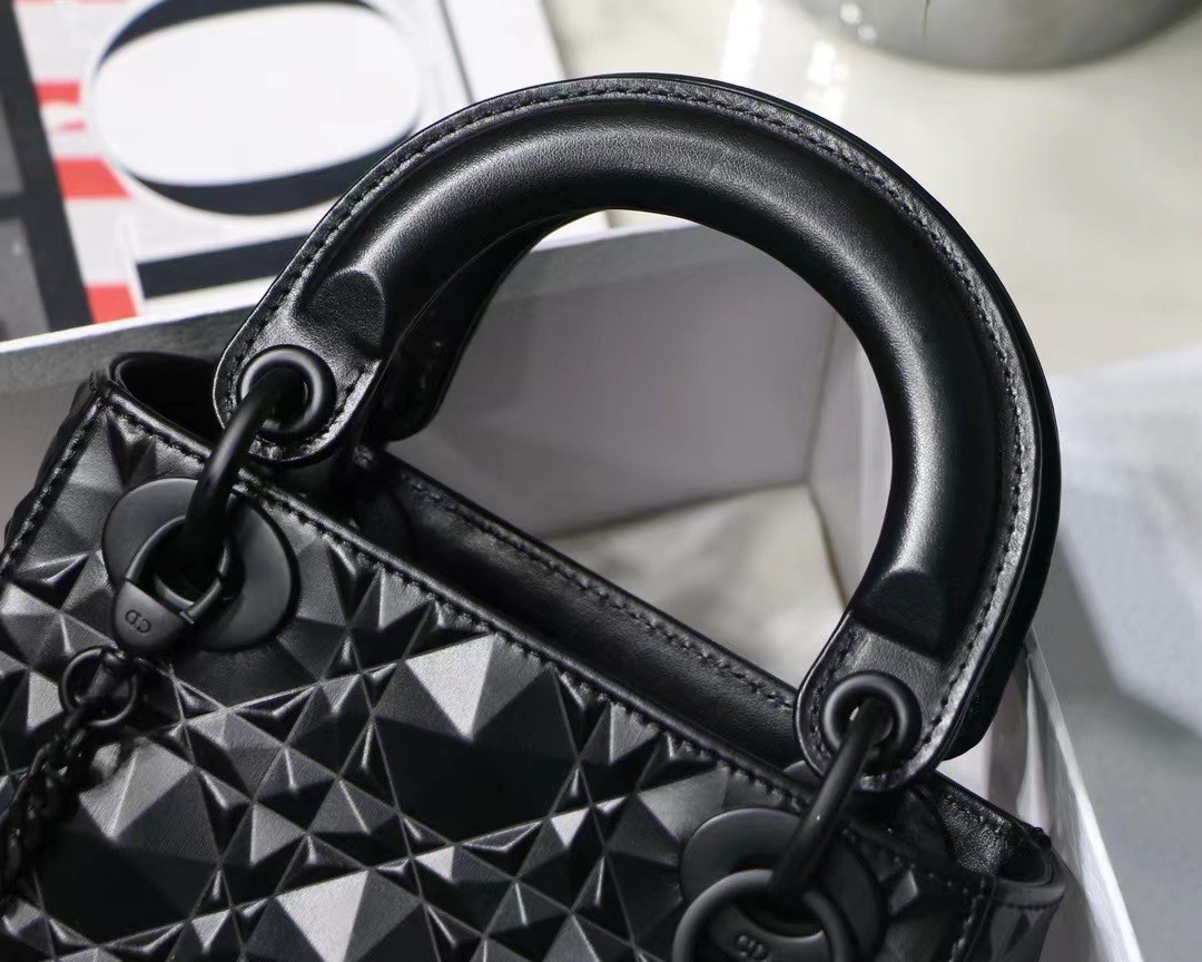 D*or lady D*or mini bag in black calfskin with diamond motif