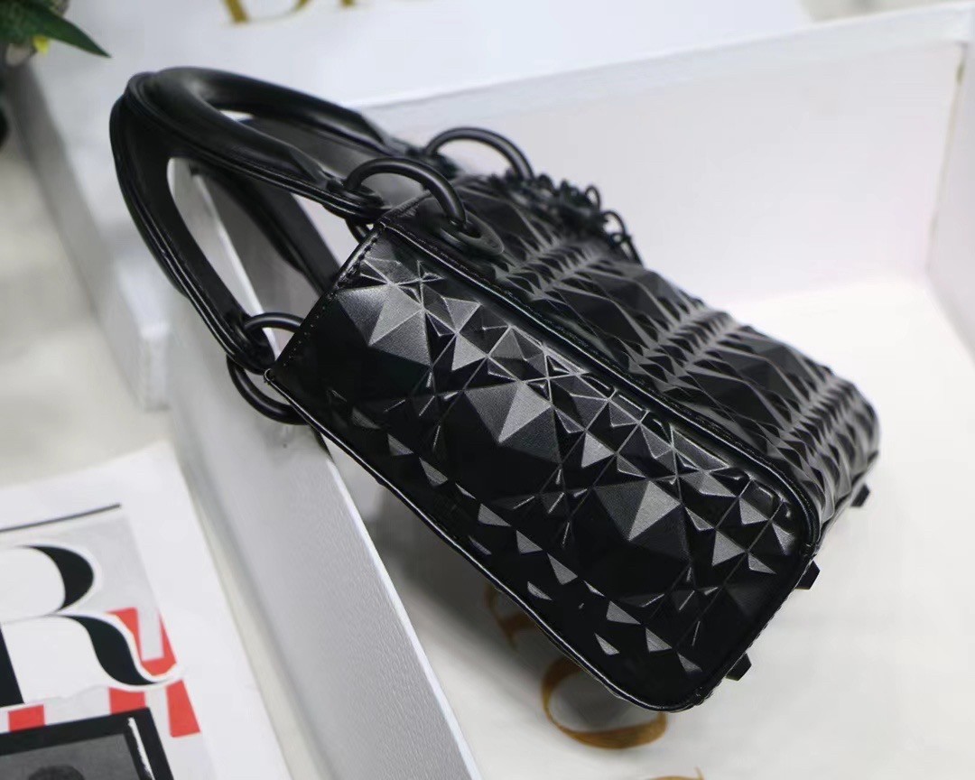 D*or lady D*or mini bag in black calfskin with diamond motif