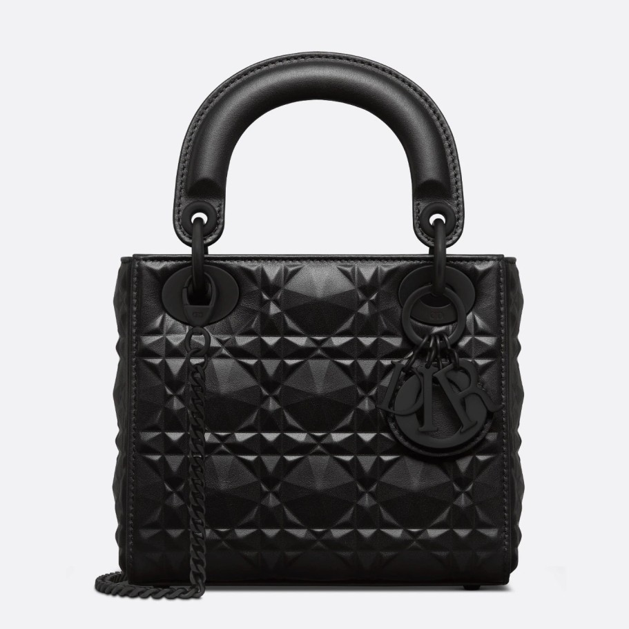 D*or lady D*or mini bag in black calfskin with diamond motif