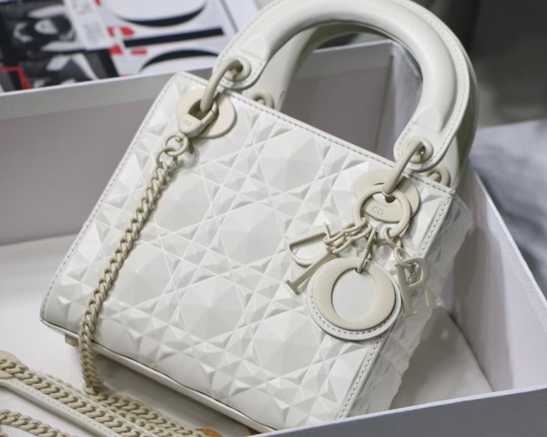 D*or lady D*or mini bag in white calfskin with diamond motif