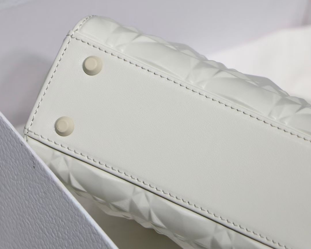 D*or lady D*or mini bag in white calfskin with diamond motif