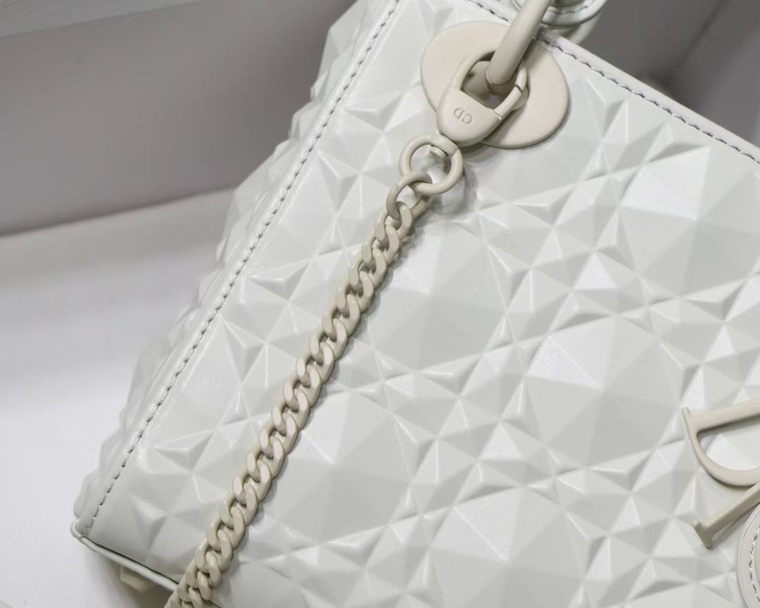 D*or lady D*or mini bag in white calfskin with diamond motif