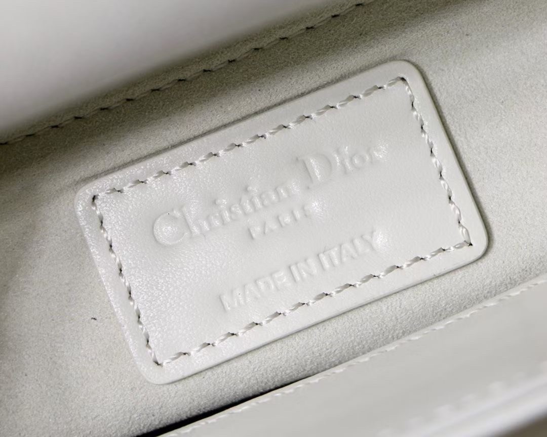D*or lady D*or mini bag in white calfskin with diamond motif