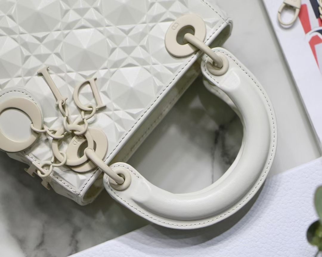 D*or lady D*or mini bag in white calfskin with diamond motif