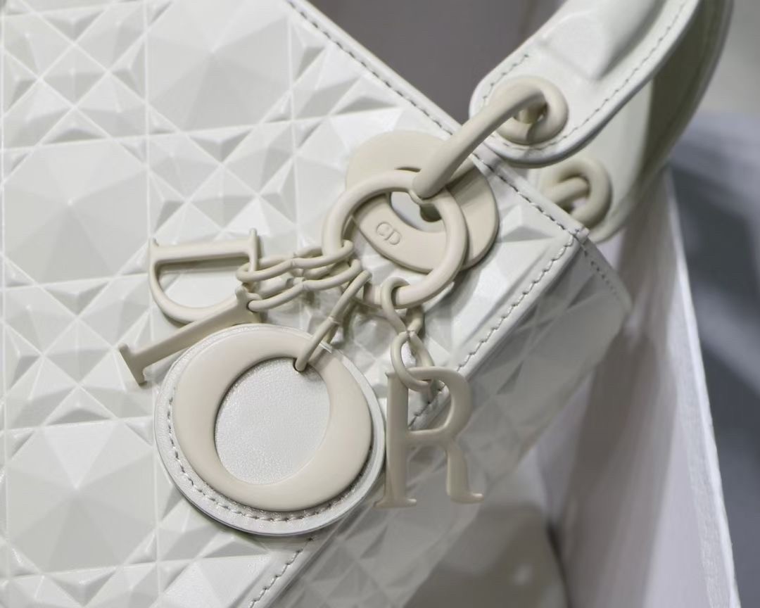 D*or lady D*or mini bag in white calfskin with diamond motif