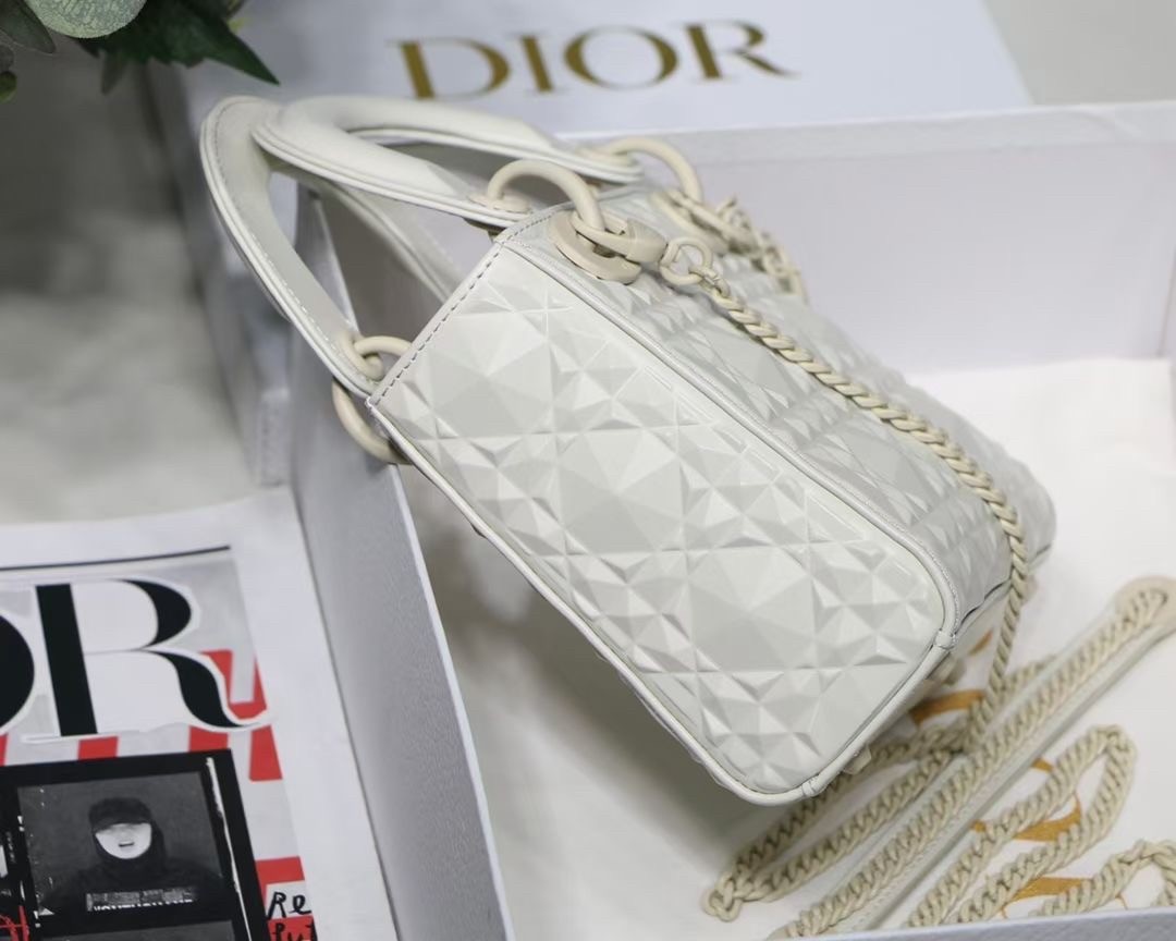 D*or lady D*or mini bag in white calfskin with diamond motif