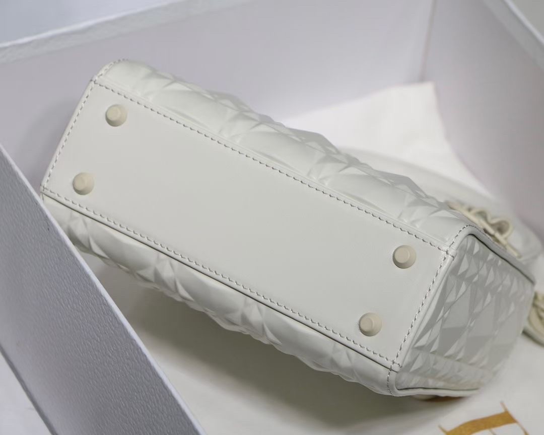 D*or lady D*or mini bag in white calfskin with diamond motif