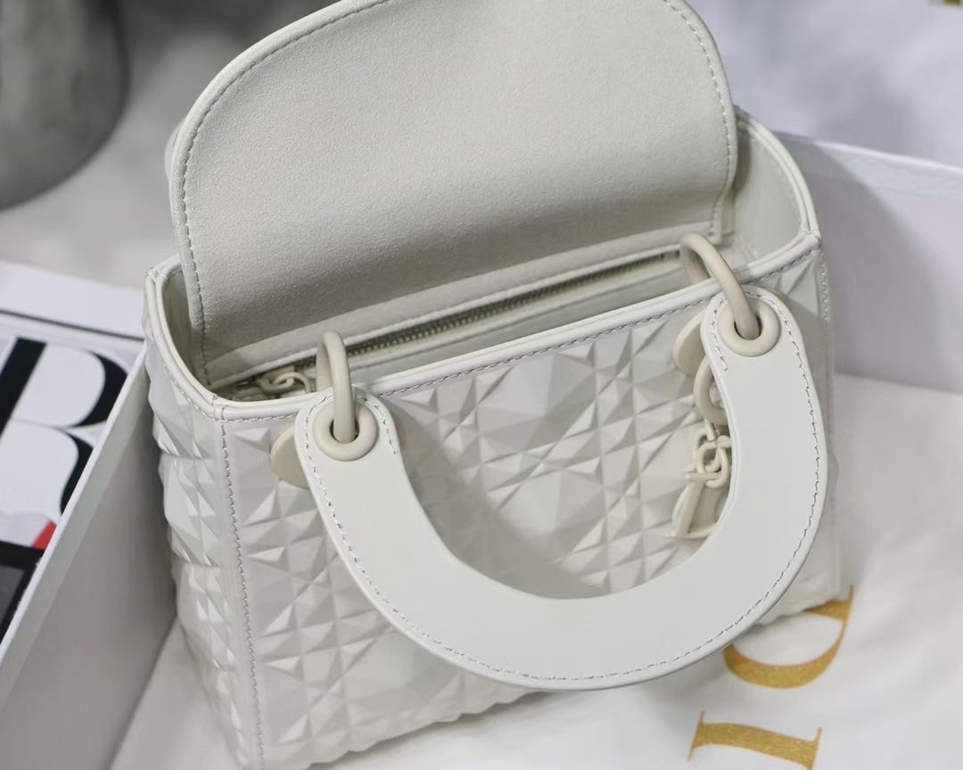D*or lady D*or mini bag in white calfskin with diamond motif
