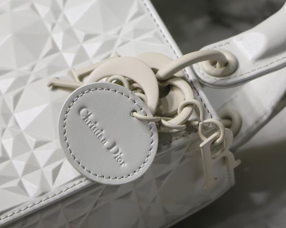 D*or lady D*or mini bag in white calfskin with diamond motif
