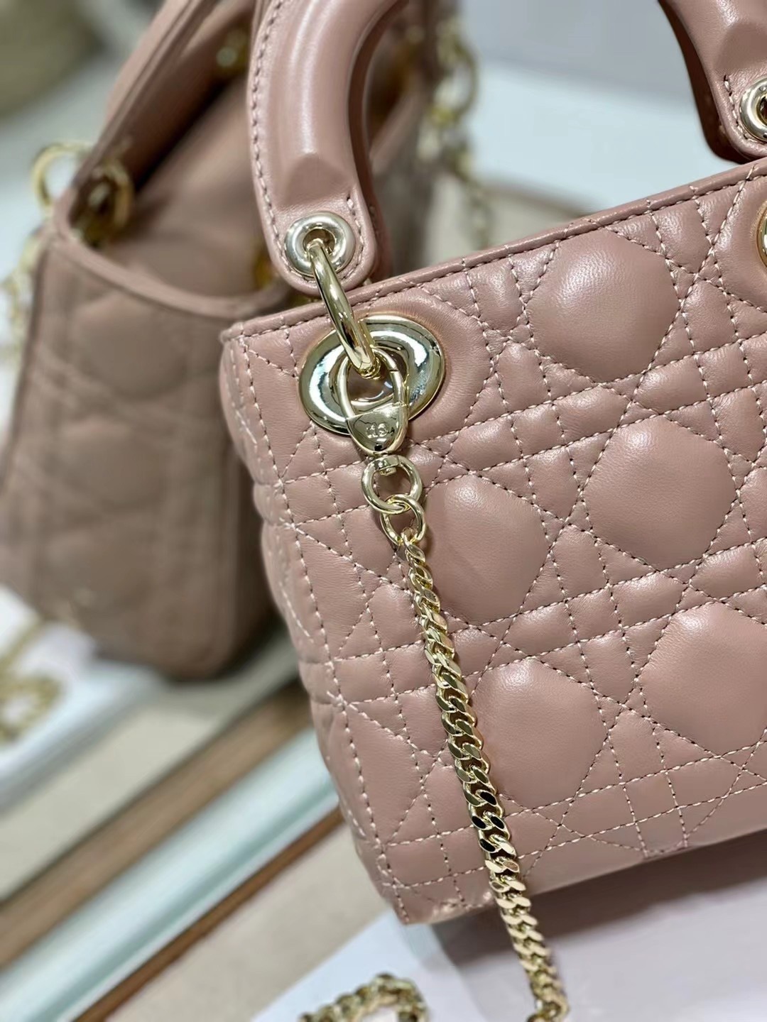 D*or mini lady D*or bag in blush cannage lambskin