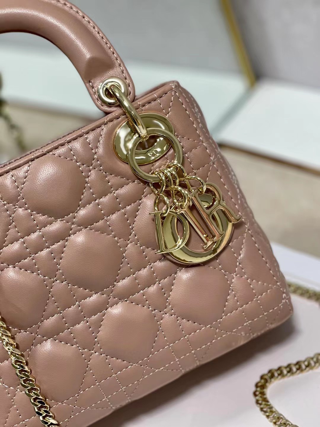 D*or mini lady D*or bag in blush cannage lambskin