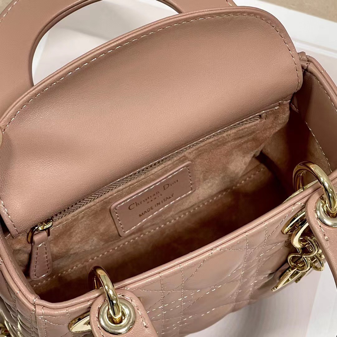 D*or mini lady D*or bag in blush cannage lambskin