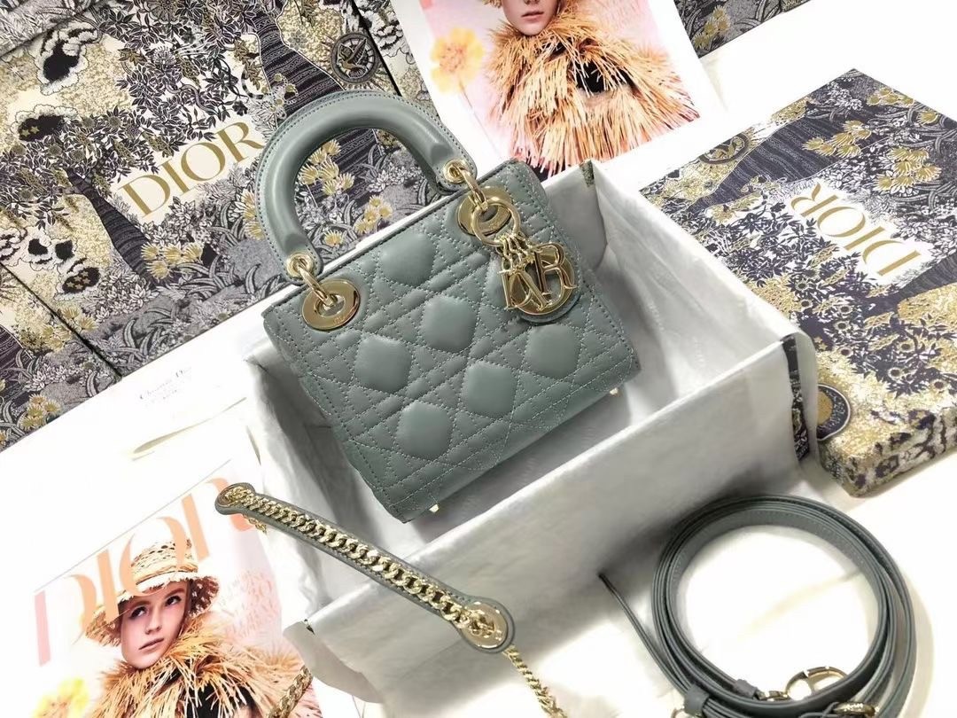 D*or mini lady D*or bag in grey cannage lambskin
