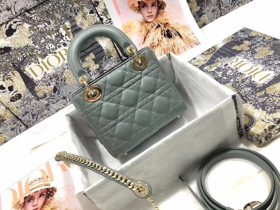 D*or mini lady D*or bag in grey cannage lambskin