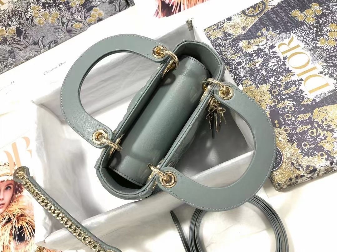 D*or mini lady D*or bag in grey cannage lambskin