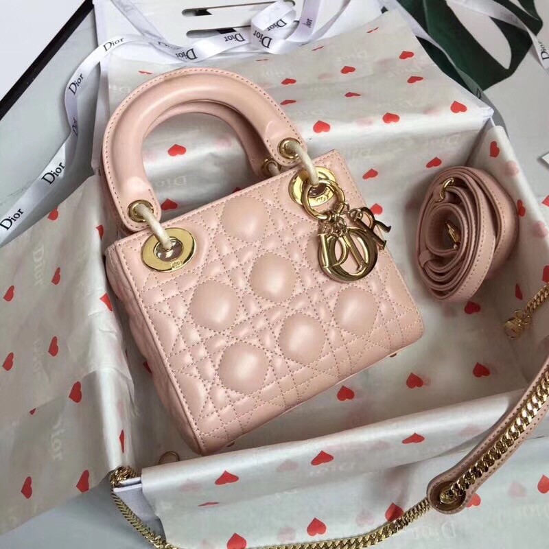 D*or mini lady D*or bag in poudre lambskin