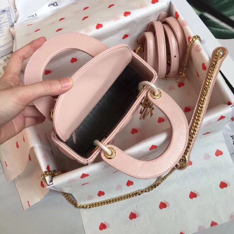 D*or mini lady D*or bag in poudre lambskin