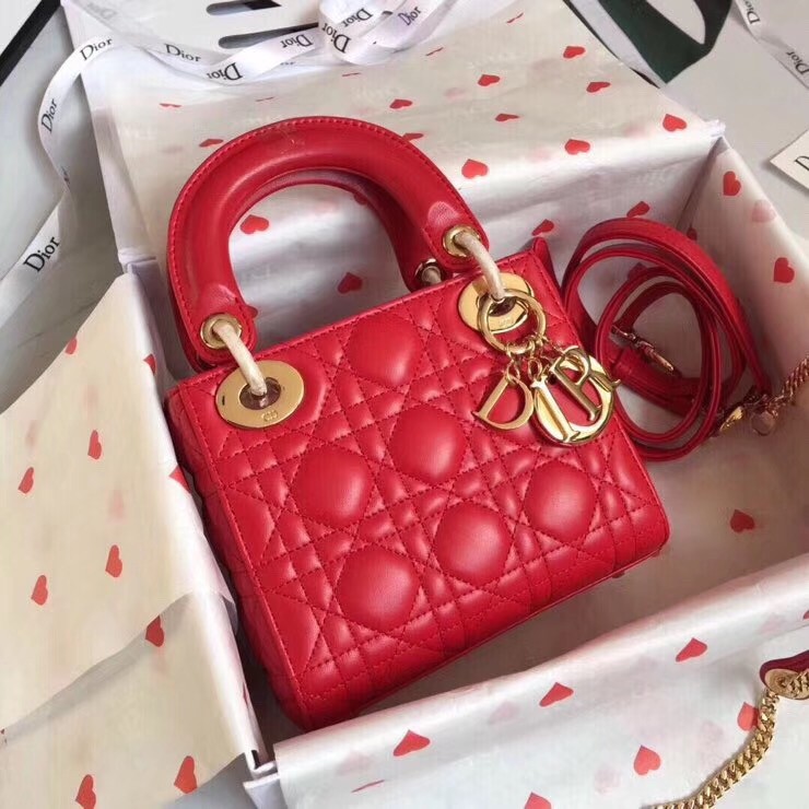D*or mini lady D*or bag in red lambskin