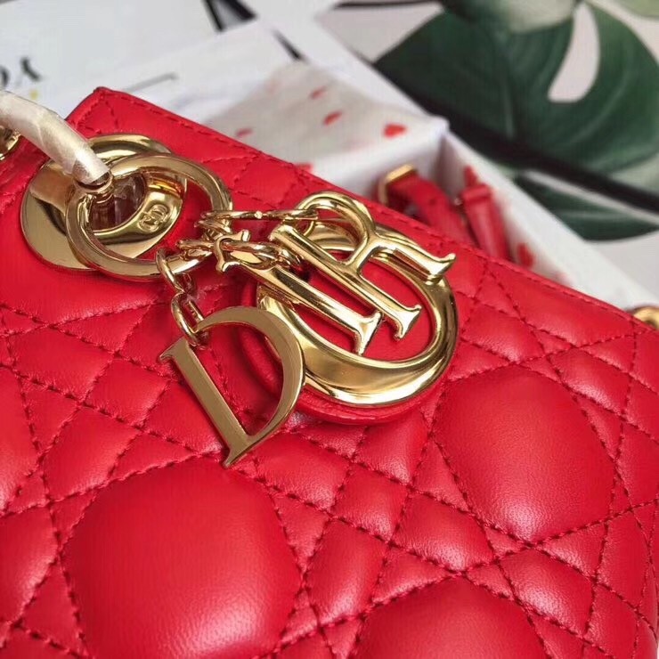 D*or mini lady D*or bag in red lambskin