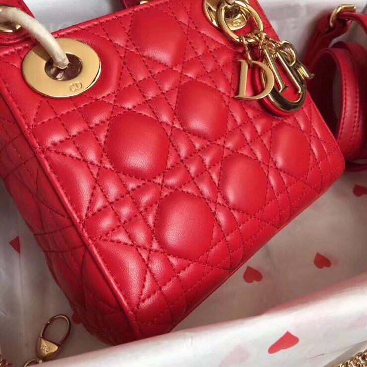 D*or mini lady D*or bag in red lambskin