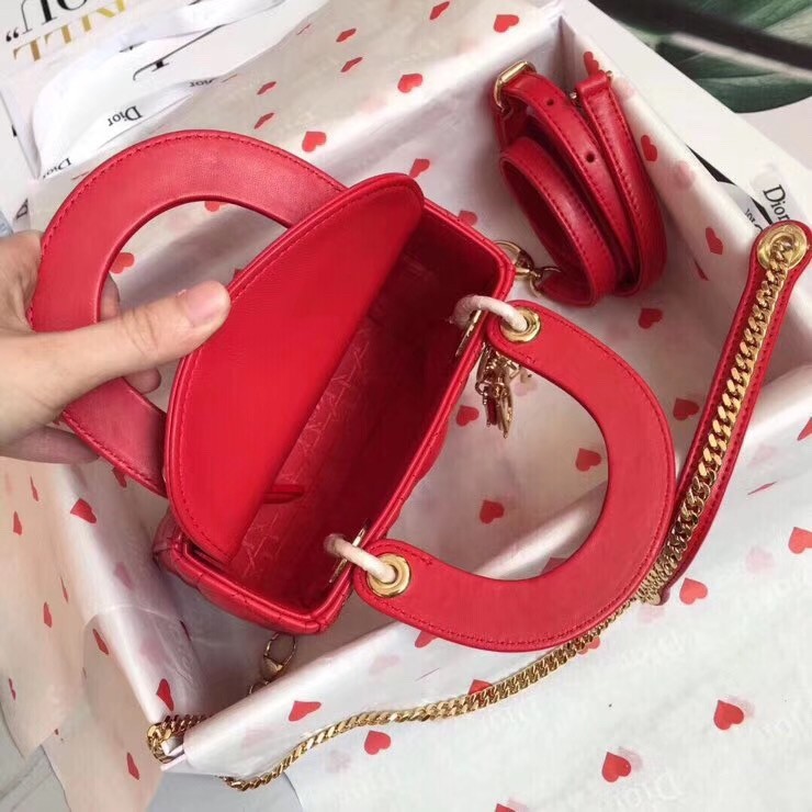 D*or mini lady D*or bag in red lambskin