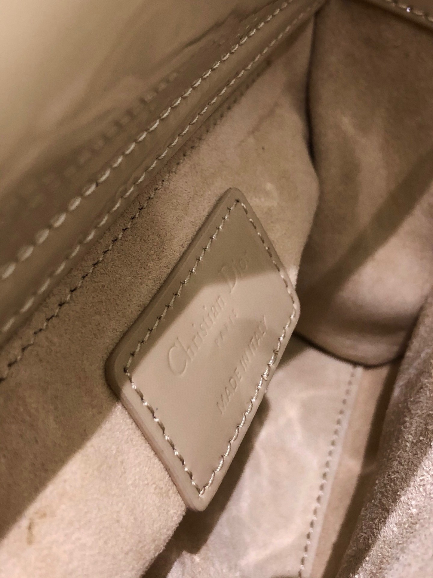 D*or lady D*or mini chain bag with chain in aesthetic beige patent calfskin