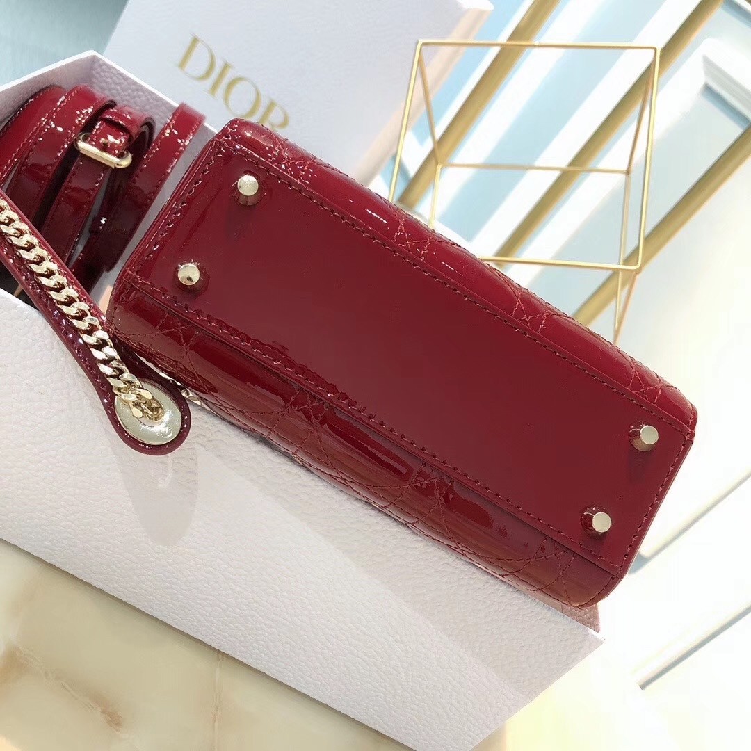 D*or mini lady D*or bag in red patent calfskin