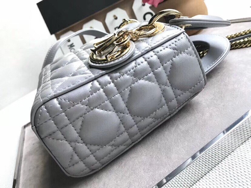 D*or mini lady D*or bag in grey pearly lambskin