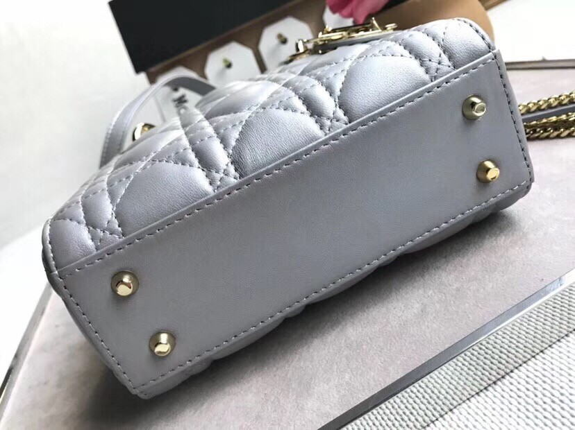 D*or mini lady D*or bag in grey pearly lambskin