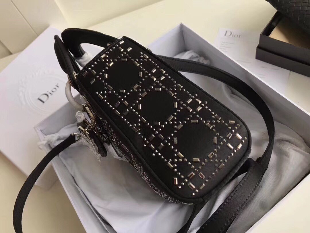 D*or mini lady D*or bag in satin with rhinestones