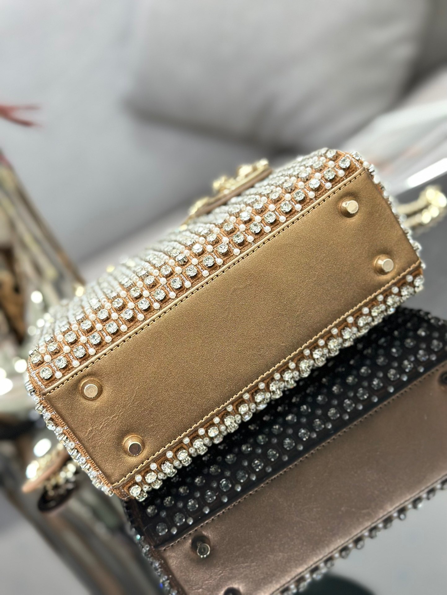 D*or lady D*or mini chain bag in square with strass and beads