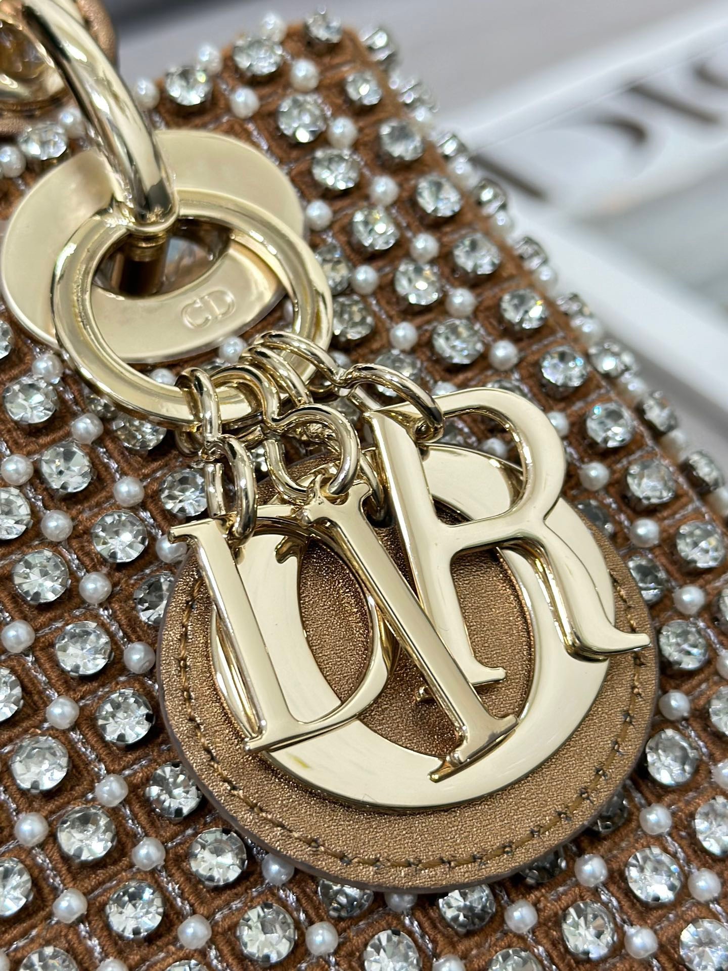 D*or lady D*or mini chain bag in square with strass and beads