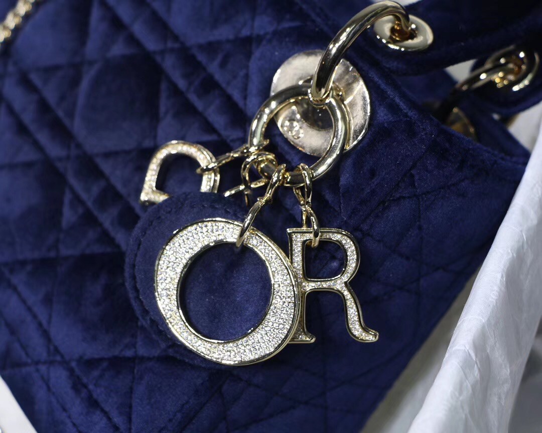 D*or mini lady D*or chain bag in blue velvet