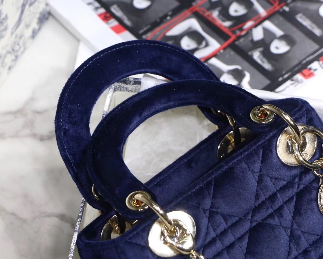 D*or mini lady D*or chain bag in blue velvet